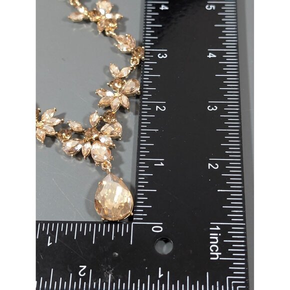 Golden Beige Rhinestone Teardrop Tennis Statement Necklace Elegant Evening Spark - Picture 9 of 11